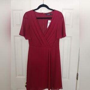 NWT Ralph Lauren Garnet Front Faux Wrap Dress w/Flutter Sleeves Size 6